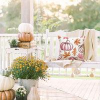 HKM-304595 Autumn 4-Pack Pillow Covers 18x18in with Pumpkin and Maple Leaf Design for Seasonal Home Decor