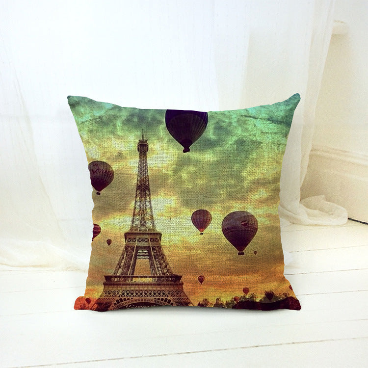 HKM-304723 Hot Air Balloon Cartoon Pillow Cover - Cotton and Linen Waist Cushion with PP Cotton Filling, 45x45 cm