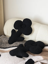 HKM-304915 Plush Black Flower-Shaped Pillow for Sofas and Bedding, 48x31cm