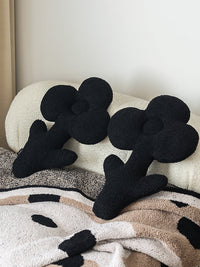 HKM-304915 Plush Black Flower-Shaped Pillow for Sofas and Bedding, 48x31cm