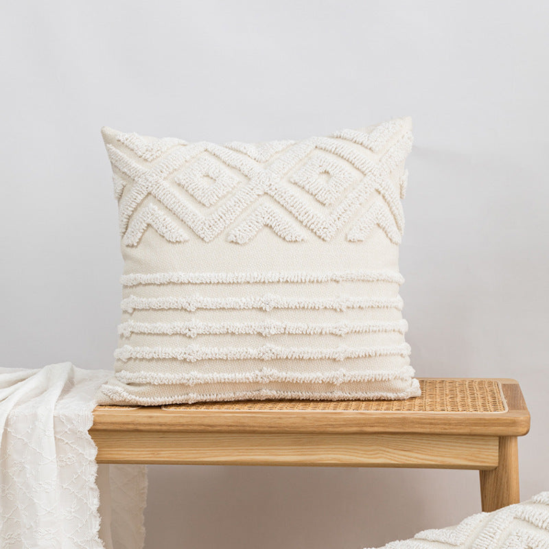 HKM-304979 Velvet Cushion Covers in Center Rhombus and Loop Designs - Modern Simple Style, Various Colors Available, 45x45cm and 30x50cm