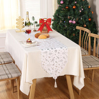 HKM-305043 Christmas Table Runner with Snowflake and Leaf Design, Red and Gold Accents, European Style Cloth Decor