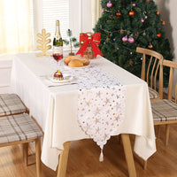 HKM-305043 Christmas Table Runner with Snowflake and Leaf Design, Red and Gold Accents, European Style Cloth Decor