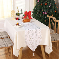 HKM-305043 Christmas Table Runner with Snowflake and Leaf Design, Red and Gold Accents, European Style Cloth Decor
