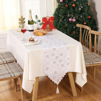 HKM-305043 Christmas Table Runner with Snowflake and Leaf Design, Red and Gold Accents, European Style Cloth Decor