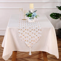 HKM-305043 Christmas Table Runner with Snowflake and Leaf Design, Red and Gold Accents, European Style Cloth Decor