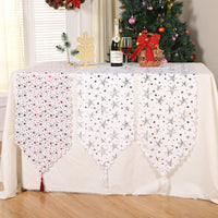 HKM-305043 Christmas Table Runner with Snowflake and Leaf Design, Red and Gold Accents, European Style Cloth Decor