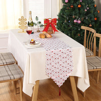 HKM-305043 Christmas Table Runner with Snowflake and Leaf Design, Red and Gold Accents, European Style Cloth Decor