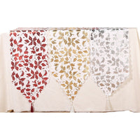 HKM-305043 Christmas Table Runner with Snowflake and Leaf Design, Red and Gold Accents, European Style Cloth Decor