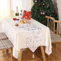 HKM-305043 Christmas Table Runner with Snowflake and Leaf Design, Red and Gold Accents, European Style Cloth Decor