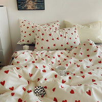HKM-305235 Cotton Heart-Shaped Bed Set - Three-Piece and Four-Piece Options for Various Bed Sizes