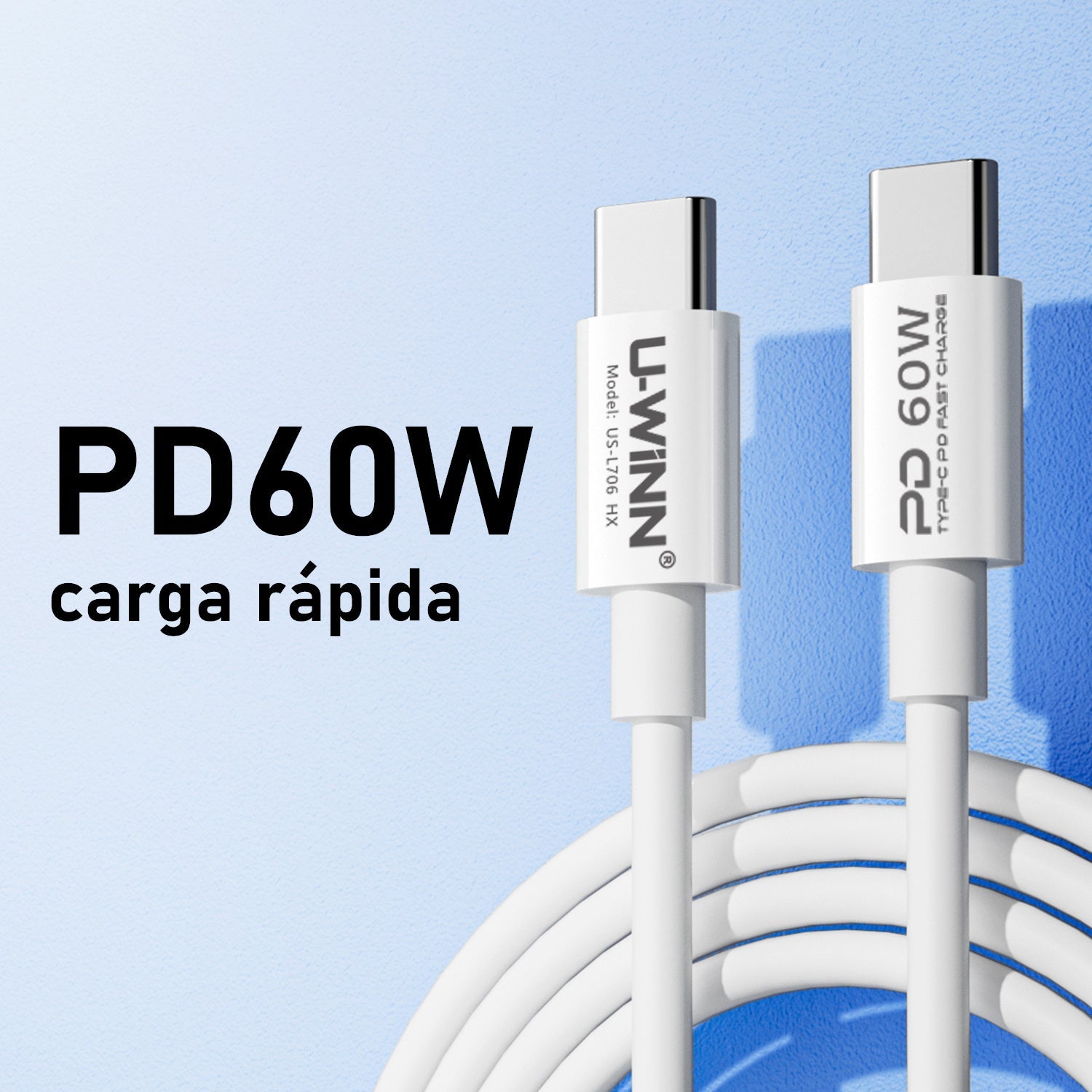 HKM-305299 USB-C to USB-C Cable, PD 60W, 1M, 4-Wire, PVC, Data Transfer 480 Mbps, White