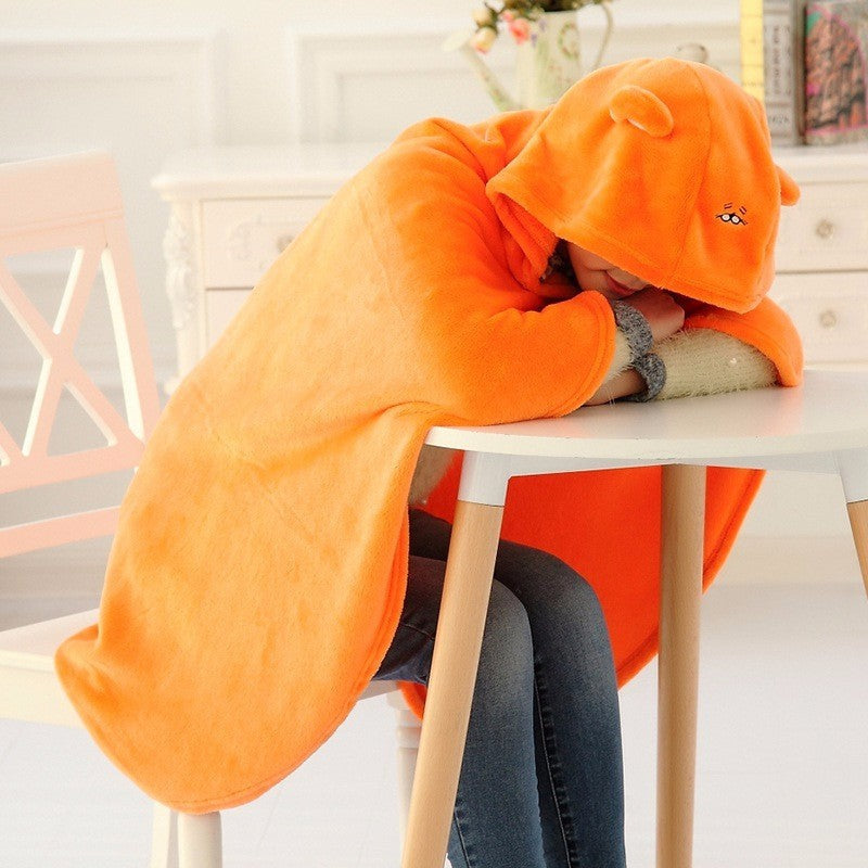 KTX-305491 Cozy Orange Umaru Chan Cloak Costume - Soft Coral Fleece Blanket Hoodie for All Ages