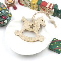 HKM-305683 Christmas Wooden Pendant Decorations - Birch Snowflake, Elk, Tree, Bell, Horse - Set of 6 Ornaments