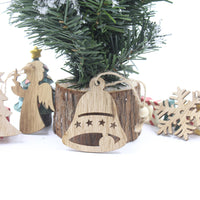 HKM-305683 Christmas Wooden Pendant Decorations - Birch Snowflake, Elk, Tree, Bell, Horse - Set of 6 Ornaments