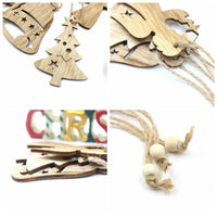 HKM-305683 Christmas Wooden Pendant Decorations - Birch Snowflake, Elk, Tree, Bell, Horse - Set of 6 Ornaments