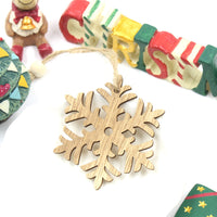 HKM-305683 Christmas Wooden Pendant Decorations - Birch Snowflake, Elk, Tree, Bell, Horse - Set of 6 Ornaments