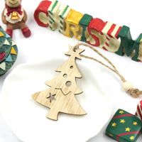 HKM-305683 Christmas Wooden Pendant Decorations - Birch Snowflake, Elk, Tree, Bell, Horse - Set of 6 Ornaments