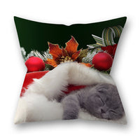 HKM-305747 Christmas Pillowcase Featuring Cats and Dogs in American Country Style – Peach Skin Material