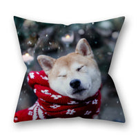 HKM-305747 Christmas Pillowcase Featuring Cats and Dogs in American Country Style – Peach Skin Material