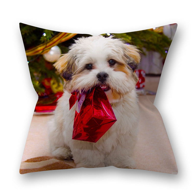 HKM-305747 Christmas Pillowcase Featuring Cats and Dogs in American Country Style – Peach Skin Material