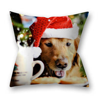 HKM-305747 Christmas Pillowcase Featuring Cats and Dogs in American Country Style – Peach Skin Material