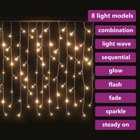 HKM-305875 LED Icicle Light Curtain 10m with 400 LEDs - 8 Lighting Effects, USB Powered, Indoor/Outdoor Use, Multi-Color Options