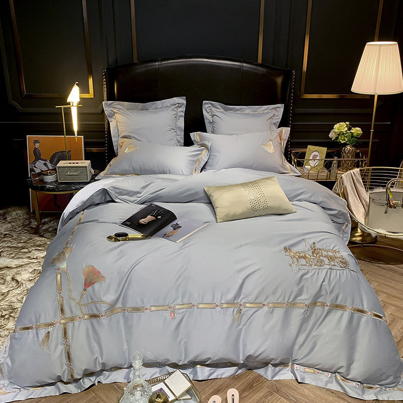 HKM-305875 Light Luxury Four-Piece Embroidery Bedding Set in Long-Staple Cotton