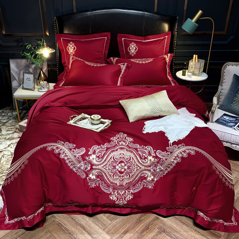 HKM-305875 Light Luxury Four-Piece Embroidery Bedding Set in Long-Staple Cotton