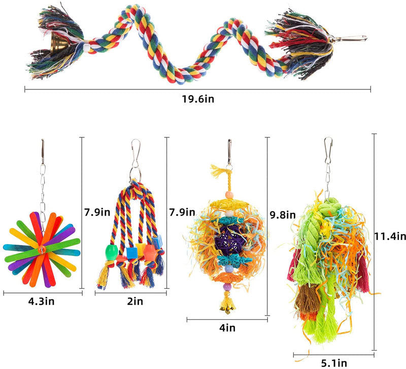 HKM-306003 5-Piece Wooden Parrot Toys Set for Chewing and Play