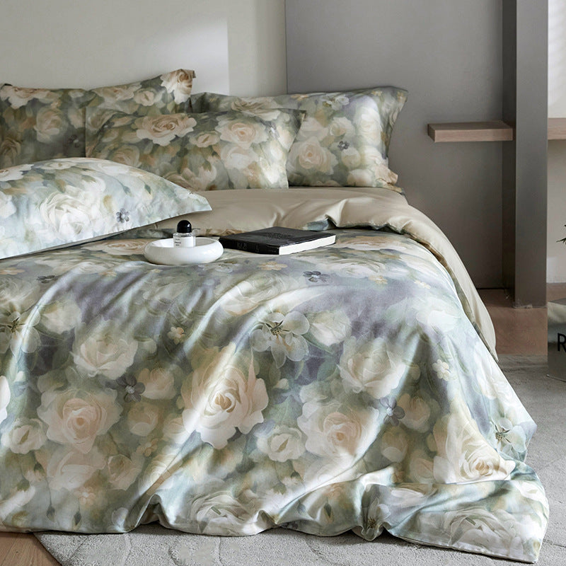 HKM-306387 Floral Tencel Digital Printed Four-Piece Bedding Set with Plant Patterns
