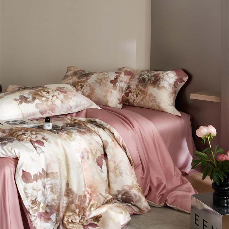HKM-306387 Floral Tencel Digital Printed Four-Piece Bedding Set with Plant Patterns