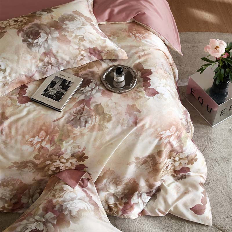 HKM-306387 Floral Tencel Digital Printed Four-Piece Bedding Set with Plant Patterns