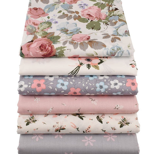 HKM-306899 Botanical Flower Twill Cotton Fabric Set - 6 Pieces, 40x50cm