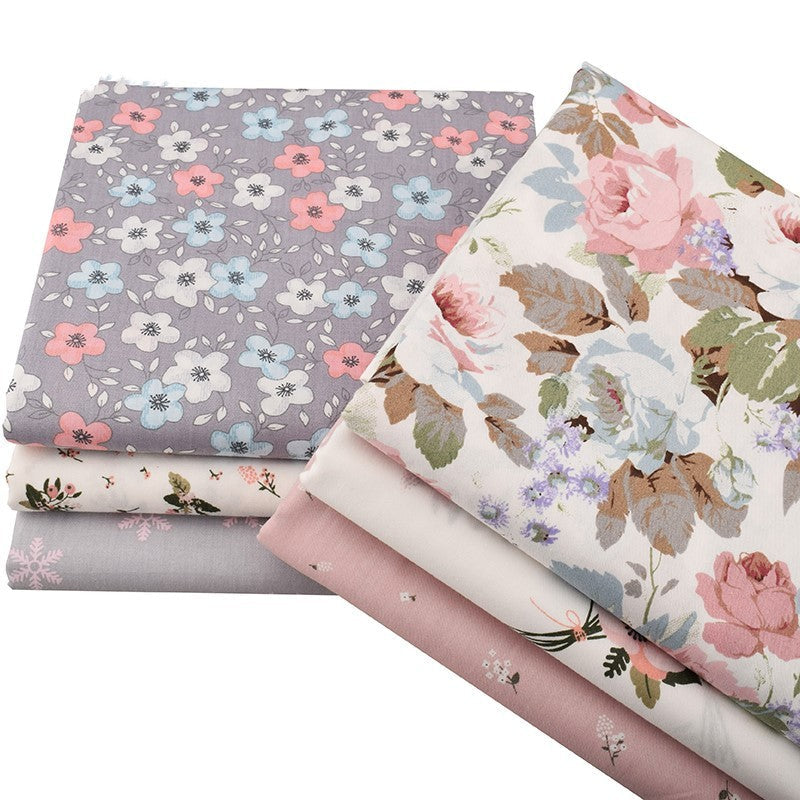 HKM-306899 Botanical Flower Twill Cotton Fabric Set - 6 Pieces, 40x50cm