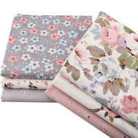 HKM-306899 Botanical Flower Twill Cotton Fabric Set - 6 Pieces, 40x50cm