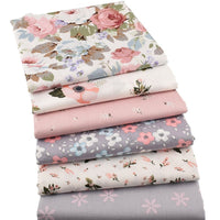 HKM-306899 Botanical Flower Twill Cotton Fabric Set - 6 Pieces, 40x50cm