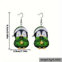 HKM-307027 Cute Penguin Acrylic Earrings for Christmas - Red and Green Cartoon Design, Unisex, 3cm