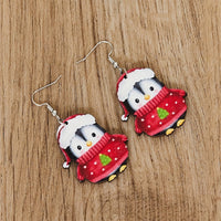 HKM-307027 Cute Penguin Acrylic Earrings for Christmas - Red and Green Cartoon Design, Unisex, 3cm