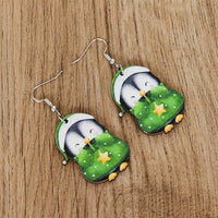 HKM-307027 Cute Penguin Acrylic Earrings for Christmas - Red and Green Cartoon Design, Unisex, 3cm