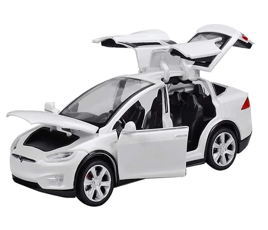 HKM-307027 Diecast 1:32 Scale Tesla Model X Toy Car with Sound and Light Features, Pull Back Action