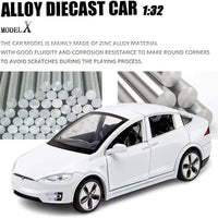 HKM-307027 Diecast 1:32 Scale Tesla Model X Toy Car with Sound and Light Features, Pull Back Action