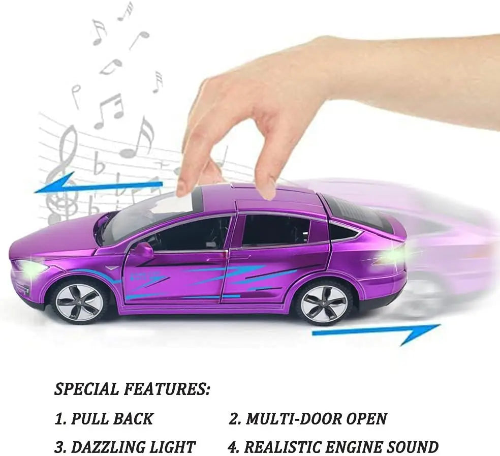 HKM-307027 Diecast 1:32 Scale Tesla Model X Toy Car with Sound and Light Features, Pull Back Action