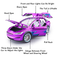 HKM-307027 Diecast 1:32 Scale Tesla Model X Toy Car with Sound and Light Features, Pull Back Action