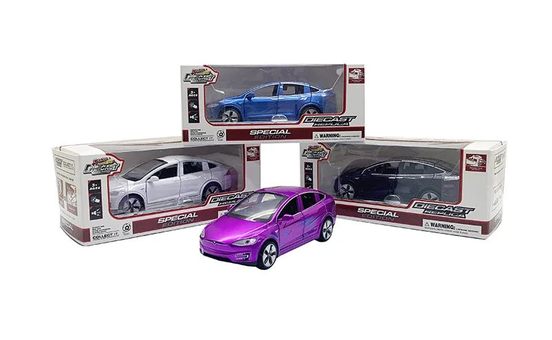 HKM-307027 Diecast 1:32 Scale Tesla Model X Toy Car with Sound and Light Features, Pull Back Action