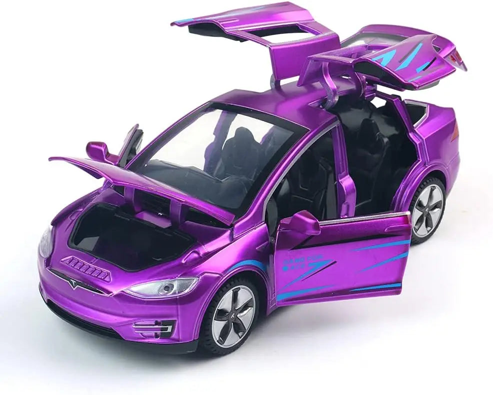 HKM-307027 Diecast 1:32 Scale Tesla Model X Toy Car with Sound and Light Features, Pull Back Action