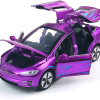 HKM-307027 Diecast 1:32 Scale Tesla Model X Toy Car with Sound and Light Features, Pull Back Action