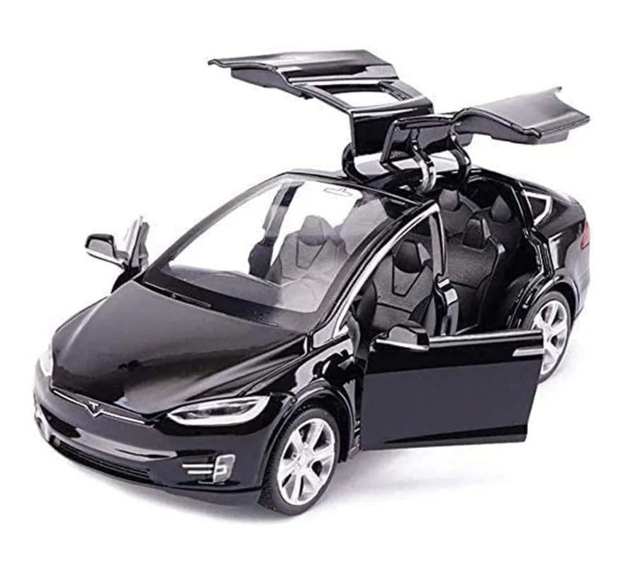 HKM-307027 Diecast 1:32 Scale Tesla Model X Toy Car with Sound and Light Features, Pull Back Action