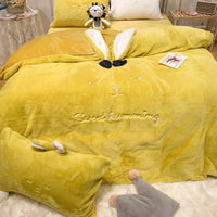 HKM-307027 Longeared Rabbit Four-Piece Bedding Set with Heart Design and Bow Accents