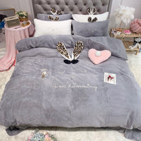 HKM-307027 Longeared Rabbit Four-Piece Bedding Set with Heart Design and Bow Accents